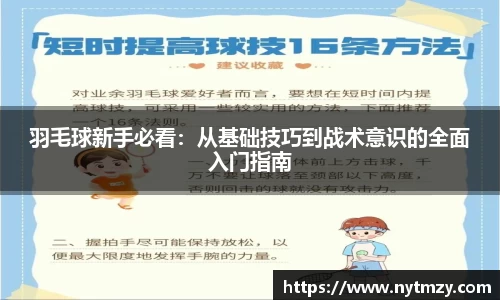 羽毛球新手必看：从基础技巧到战术意识的全面入门指南